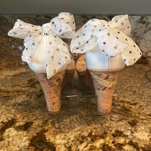 Super cute Cork Bow Wedge Sandals.